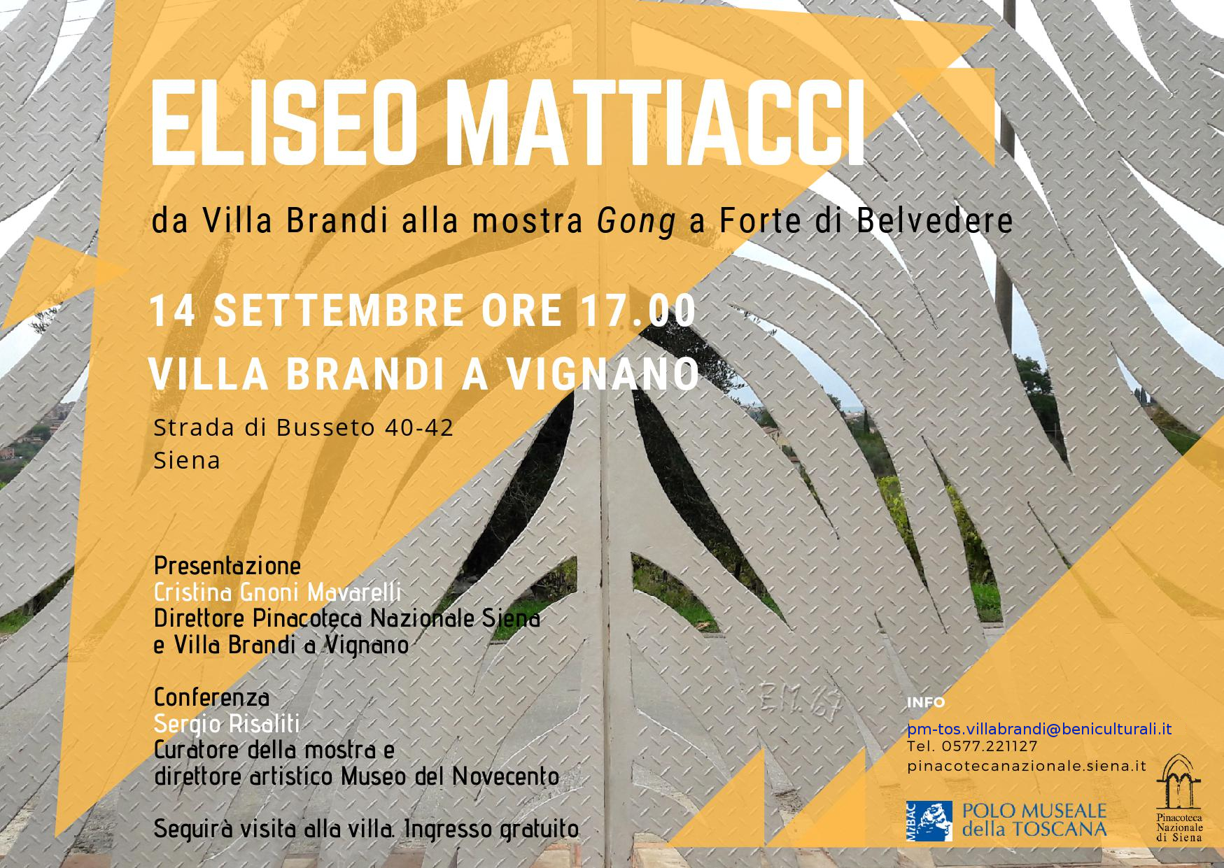 Siena – Villa Brandi. Settembre al museo. “Eliseo Mattiacci. Da Villa Brandi alla mostra Gong a Forte di Belvedere”