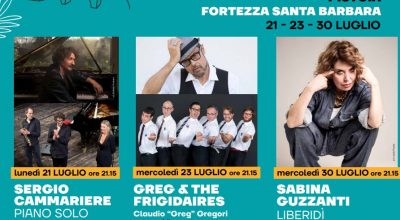 SPAZI APERTI 2025 – Sergio Cammariere, Greg & The Frigidaires e Sabina Guzzanti in scena alla Fortezza di Santa Barbara