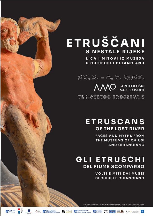 Oltre centotrenta opere provenienti dal Museo nazionale etrusco di Chiusi nella mostra “Gli Etruschi del fiume scomparso – Volti e Miti dai Musei di Chiusi e di Chianciano” al Museo Archeologico di Osijek in Croazia