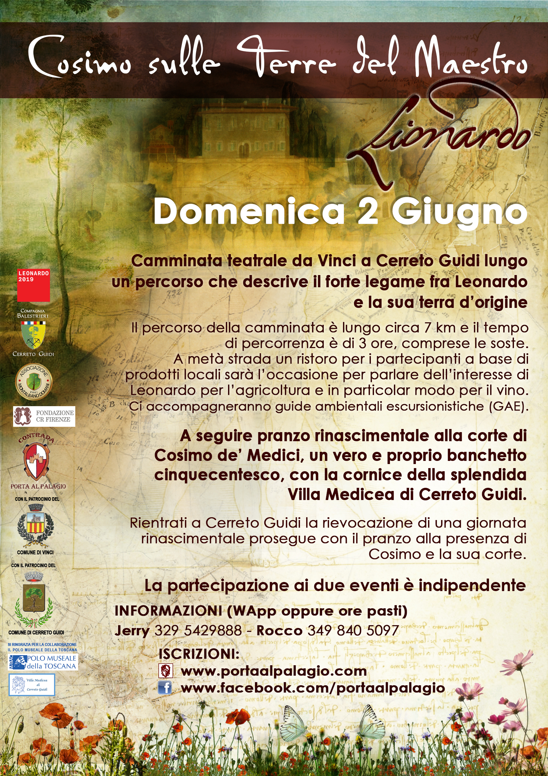 Cerreto Guidi (FI) – Villa medicea di Cerreto Guidi. “Cosimo sulle terre del maestro Lionardo” Itinerario teatrale e pranzo rinascimentale