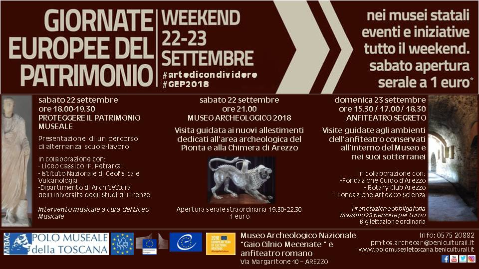Arezzo – Museo Archeologico Nazionale “Gaio Cilnio Mecenate” Incontri, visite tematiche e aperture straordinarie per le  Giornate Europee del Patrimonio  #GEP2018 #artedicondividere #EuropeForCulture