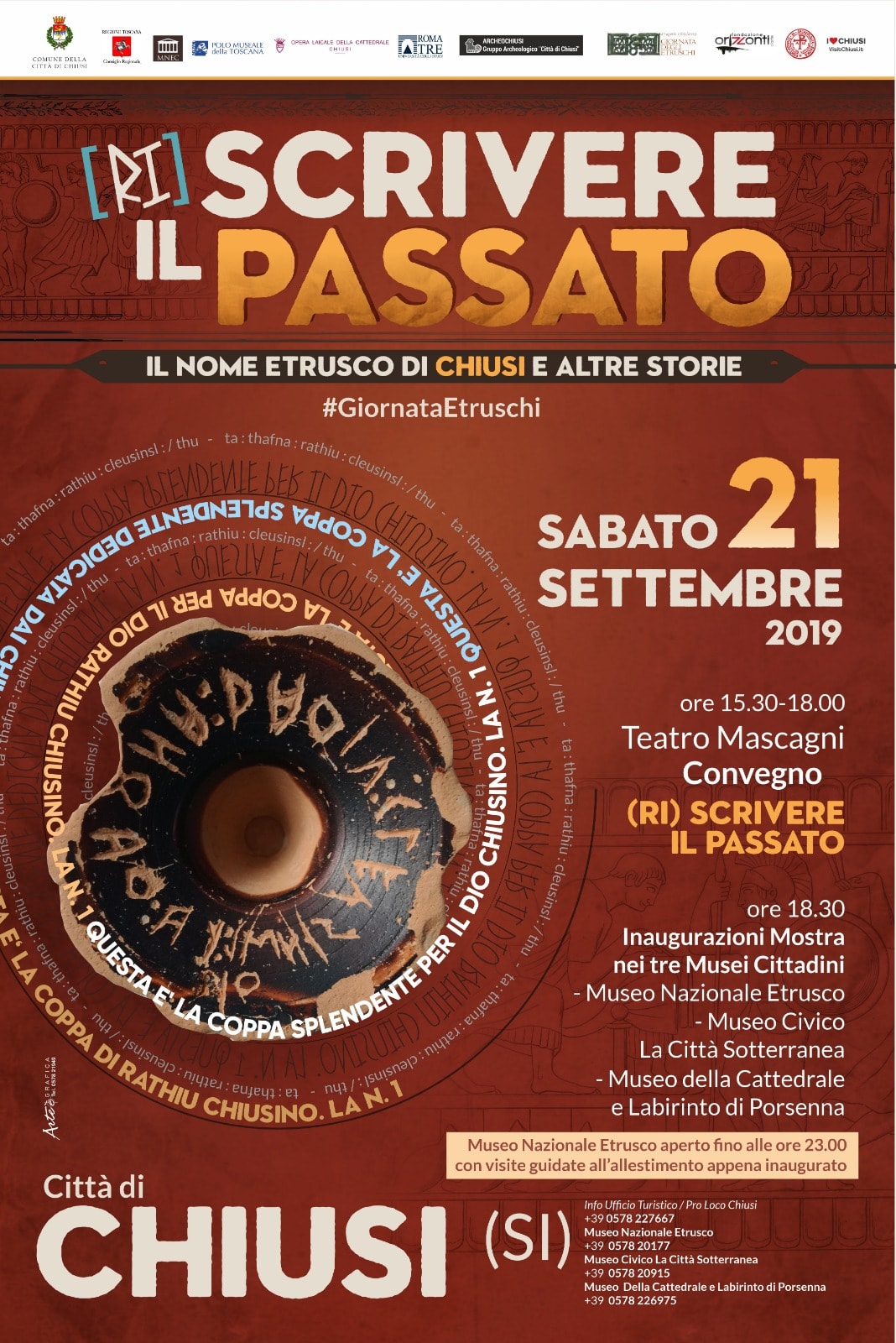 Chiusi (SI) – Museo Nazionale Etrusco. Convegno e mostra “(Ri)scrivere il passato: il nome Etrusco di Chiusi e altre storie” #GEP2019 #UnduetreArte #EHDs #museitaliani
