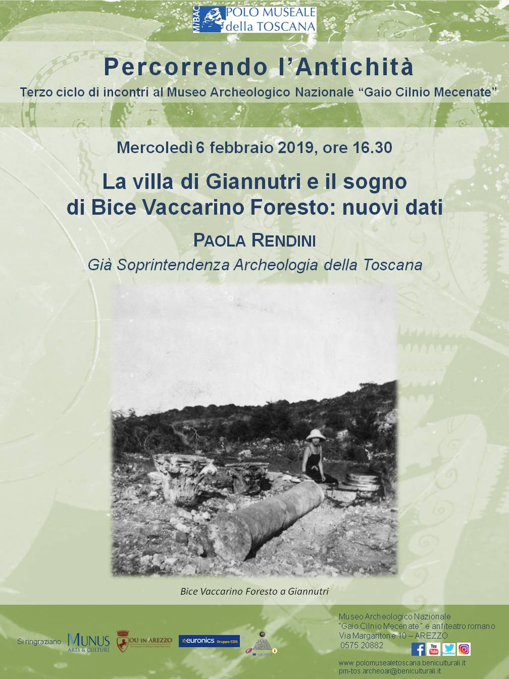 Arezzo – Museo Archeologico Nazionale “Gaio Cilnio Mecenate” e anfiteatro romano. Percorrendo l’antichità 2018-2019 – III edizione. %u201CLa villa di Giannutri e il sogno di Bice Vaccarino Foresto: nuovi dati%u201D