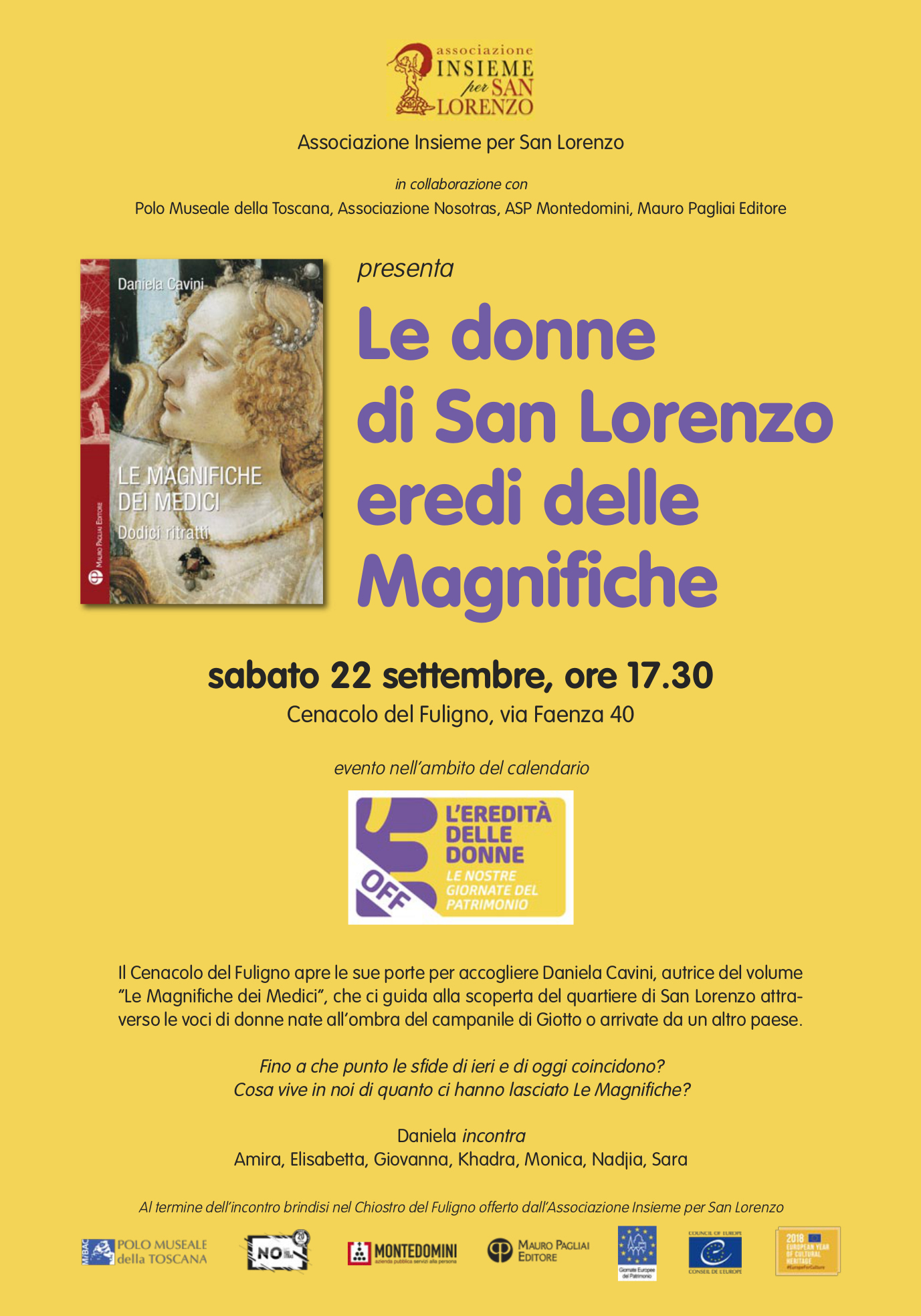 Firenze – Cenacolo del Fuligno. “Le donne di San Lorenzo eredi delle Magnifiche” Giornate Europee del Patrimonio  #GEP2018 #artedicondividere #EuropeForCulture