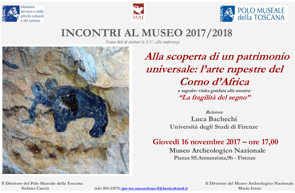 Firenze – MAF Museo Archeologico Nazionale. Incontri al museo 2017/2018 “Alla scoperta di un patrimonio universale: l%u2019arte rupestre del Corno d%u2019Africa”
