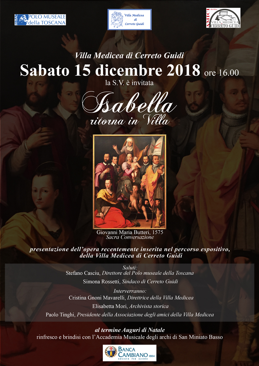 Cerreto Guidi (FI) – Villa medicea di Cerreto Guidi. “Isabella ritorna in Villa” con il dipinto di Giovanni Maria Butteri %u201CSacra conversazione con i componenti della famiglia di Cosimo I rappresentati come Santi%u201D