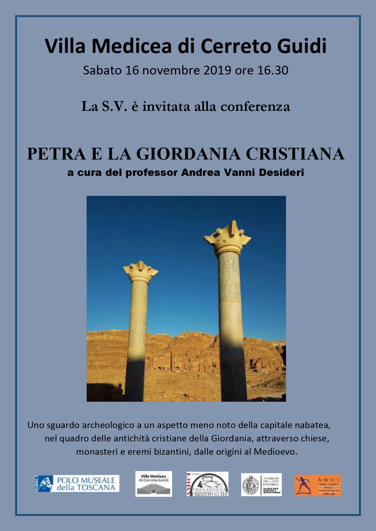 Cerreto Guidi (FI) – Villa medicea di Cerreto Guidi. “Petra e la Giordania Cristiana”