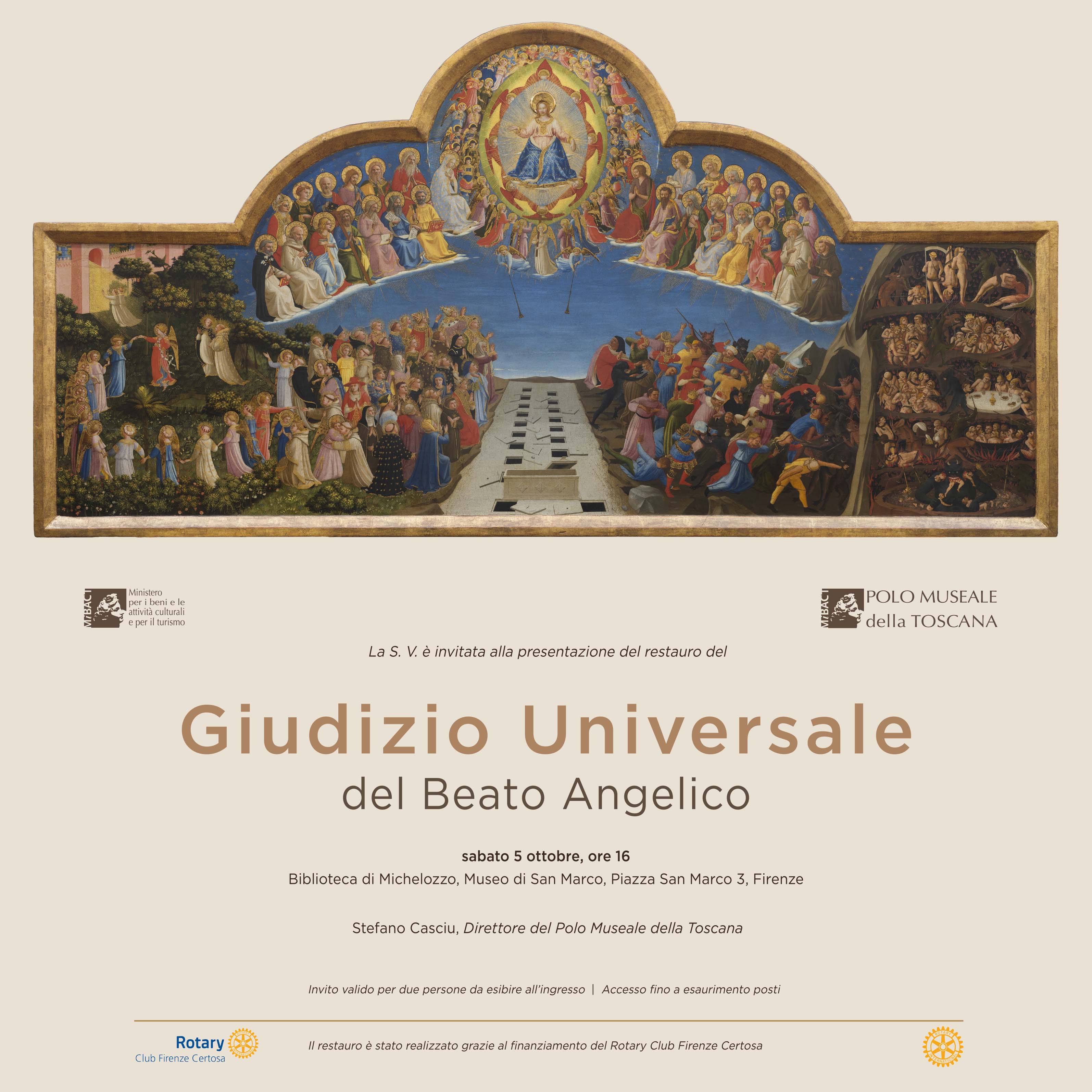 Firenze – Museo di San Marco. Per i 150 anni del Museo “Il Giudizio Universale” del Beato Angelico restaurato torna nella Sala dell%u2019Ospizio.