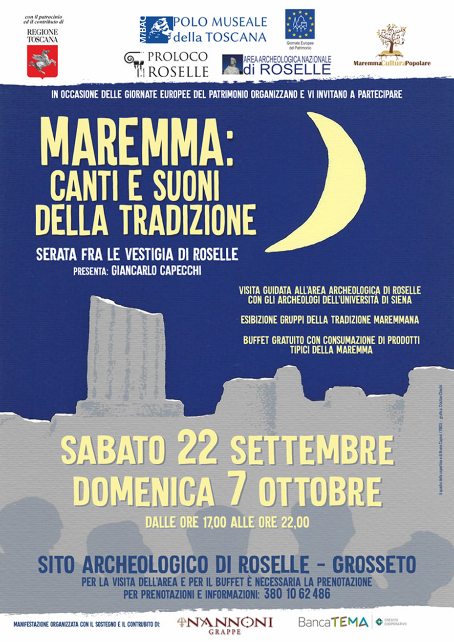 Grosseto – Area archeologica di Roselle. Apertura straordinaria serale e “Maremma: canti e suoni della tradizione” Giornate Europee del Patrimonio  #GEP2018 #artedicondividere #EuropeForCulture