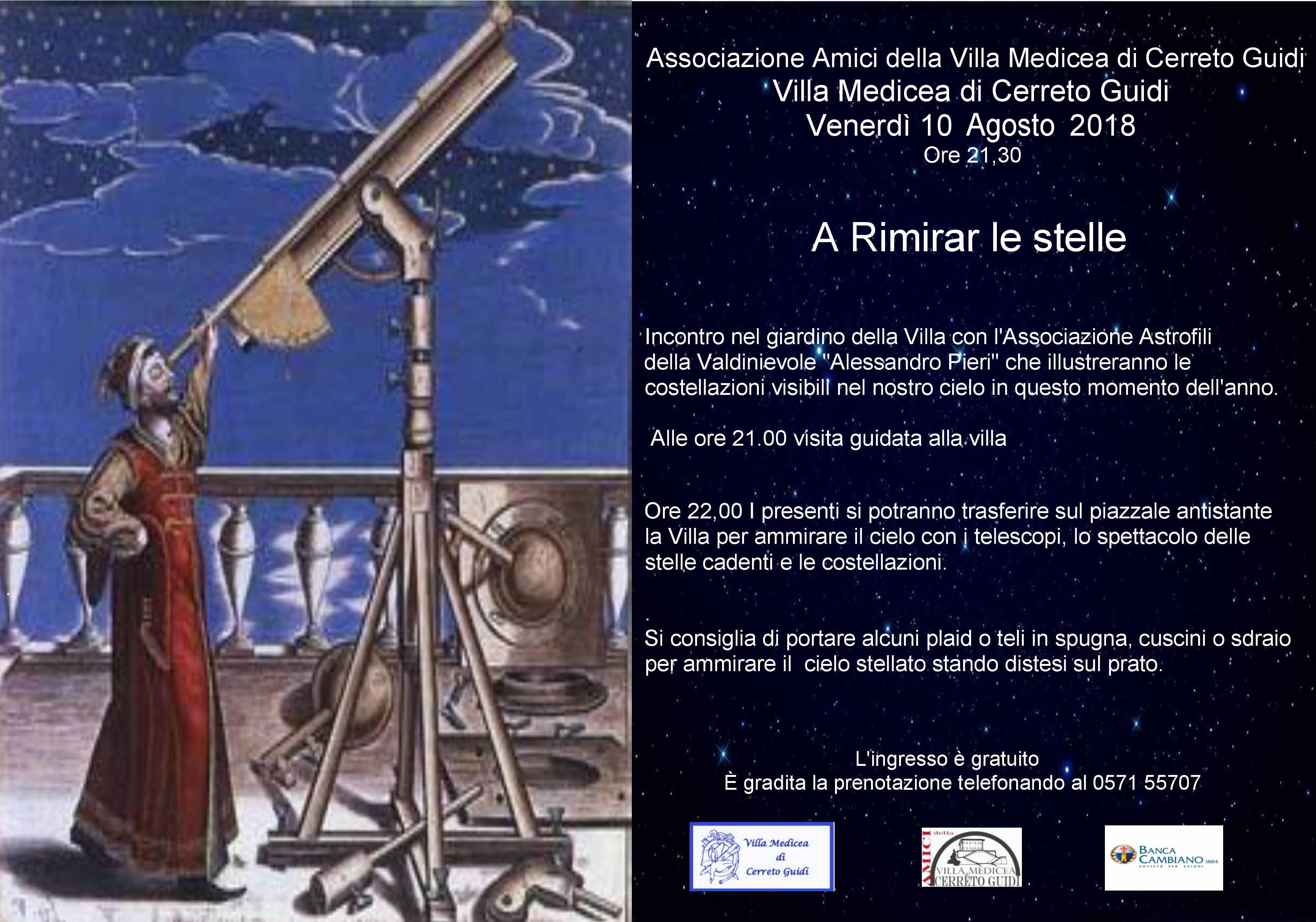 Cerreto Guidi (FI) – Villa medicea di Cerreto Guidi. “A rimirar le stelle” con l’Associazione Astrofili della Valdinievole “Alessandro Pieri”