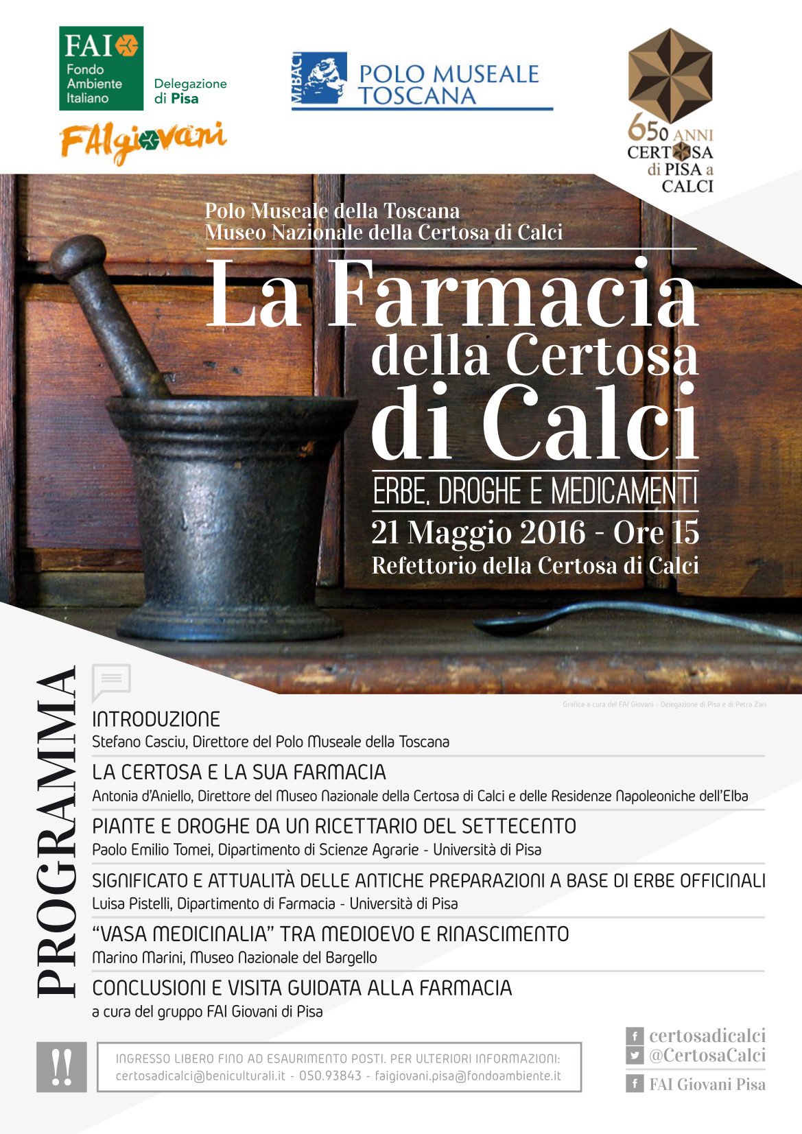 Calci (PI) – Museo Nazionale della Certosa Monumentale di Calci.  21 maggio 2016  International Day of Museum