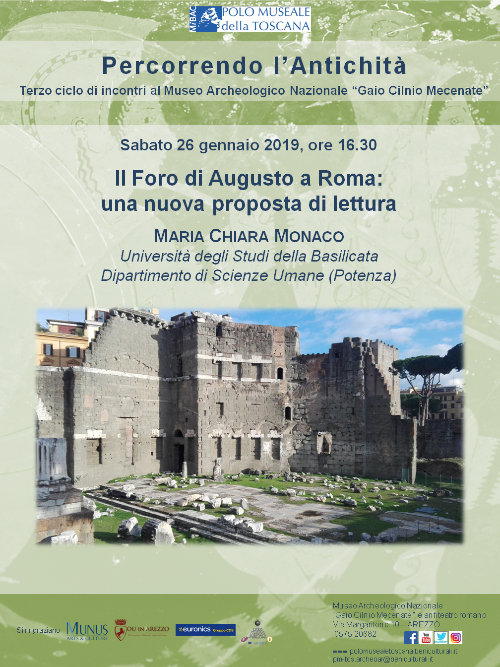 Arezzo – Museo Archeologico Nazionale “Gaio Cilnio Mecenate” e anfiteatro romano. Percorrendo l’antichità 2018-2019 – III edizione. %u201CIl Foro di Augusto a Roma: una nuova proposta di lettura%u201D