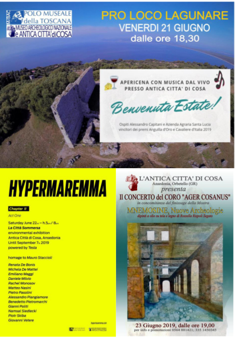 Orbetello (GR) – Museo Archeologico Nazionale e Antica Città di Cosa. Inaugurazione mostra “La città sommersa”. Finissage della Mostra “Mnemosine, Nuove Archeologie” di Rossella Rispoli Segato e concerto del Coro di Orbetello “Ager Cosanus”.