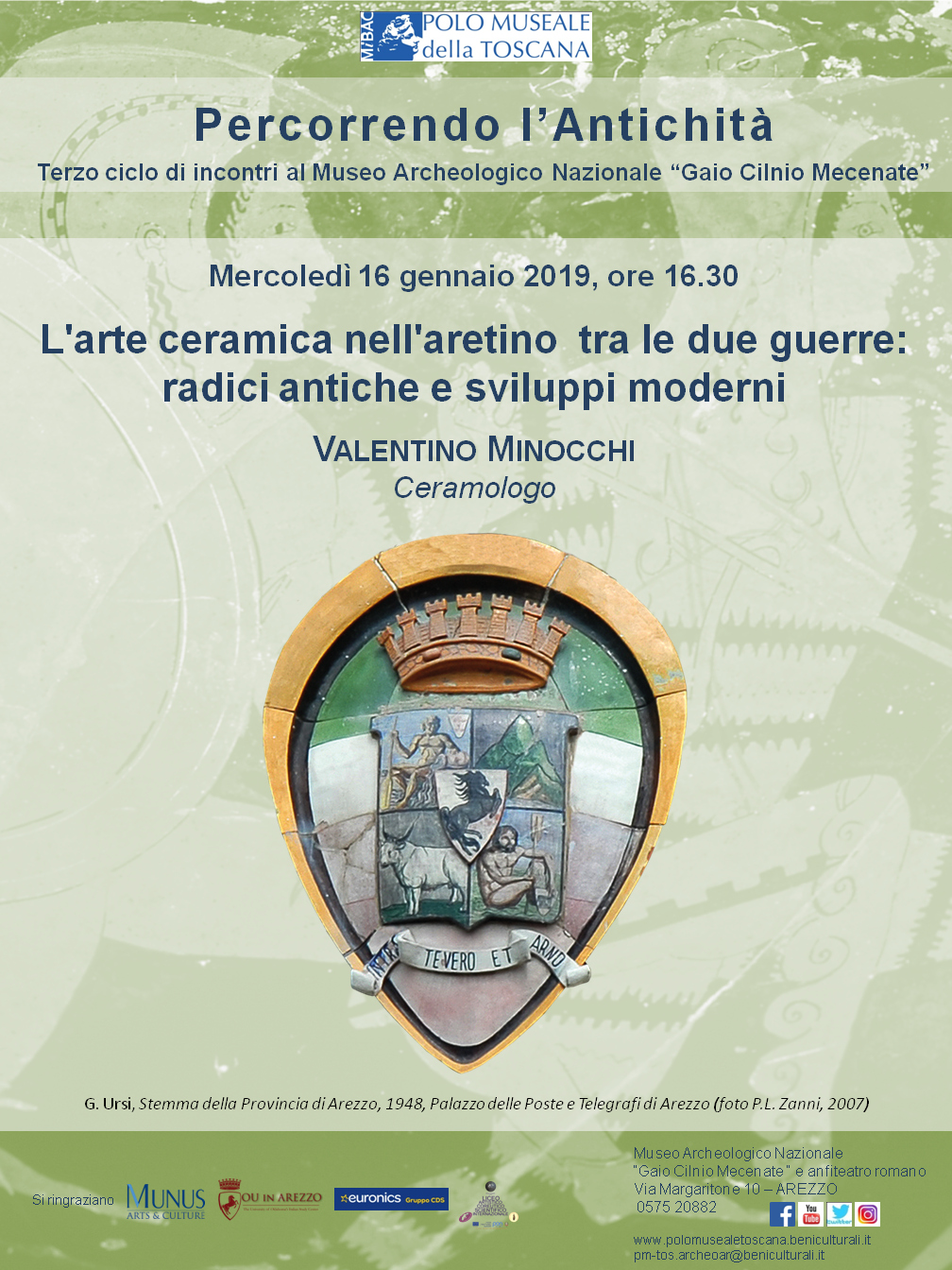 Arezzo – Museo Archeologico Nazionale “Gaio Cilnio Mecenate” e anfiteatro romano. Percorrendo l’antichità 2018-2019 – III edizione. “L’arte ceramica nell’aretino tra le due guerre: radici antiche e sviluppi moderni”