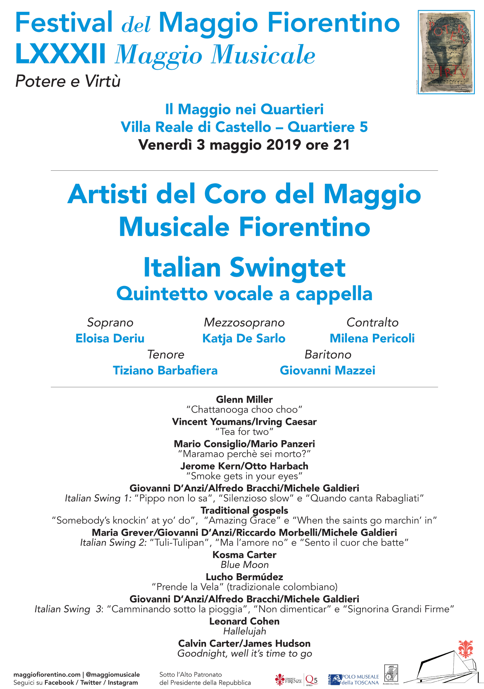 Firenze – Villa medicea di Castello. Inaugurazione Maggio Metropolitano. Concerto degli Artisti del Coro del Maggio Musicale Fiorentino %u201CItalian Swingtet%u201D