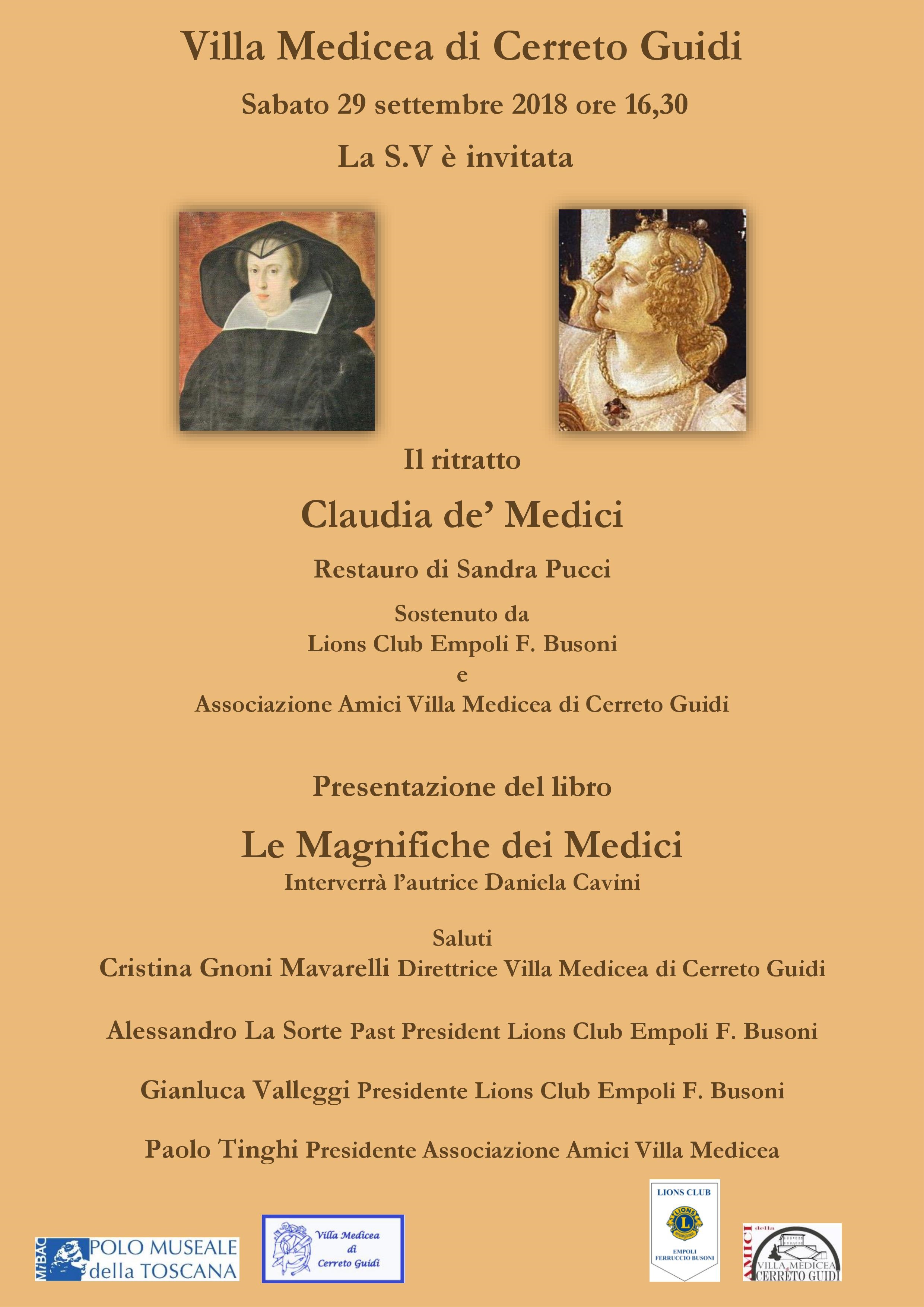 Cerreto Guidi (FI) – Villa medicea di Cerreto Guidi. Presentazione del restauro del Ritratto di Claudia de%u2019 Medici e del libro “Le Magnifiche dei Medici”