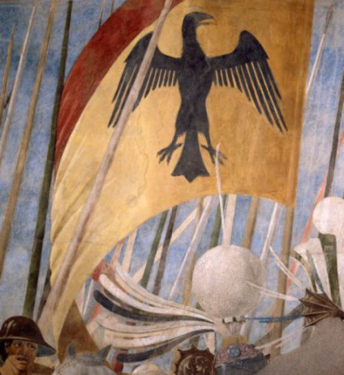 Cappella Bacci, Piero della Francesca, Leggenda della Vera Croce, Vittoria di Costantino su Massenzio, particolare, 1453 -59 c.a.