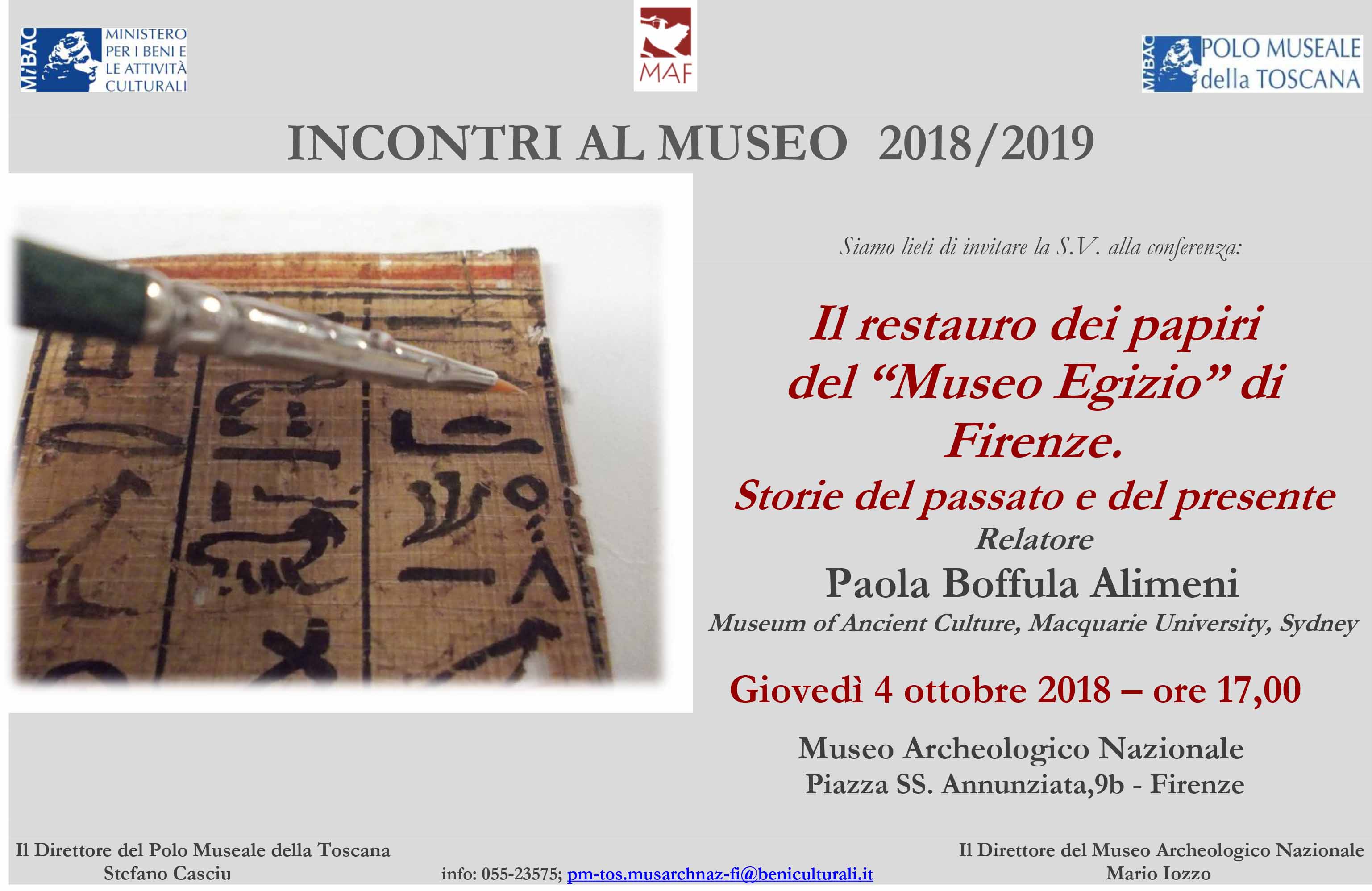 Firenze – MAF Museo Archeologico nazionale. Incontri al Museo 2018 – 2019 “Dal collezionismo mediceo alla nascita del Museo Archeologico di Firenze”