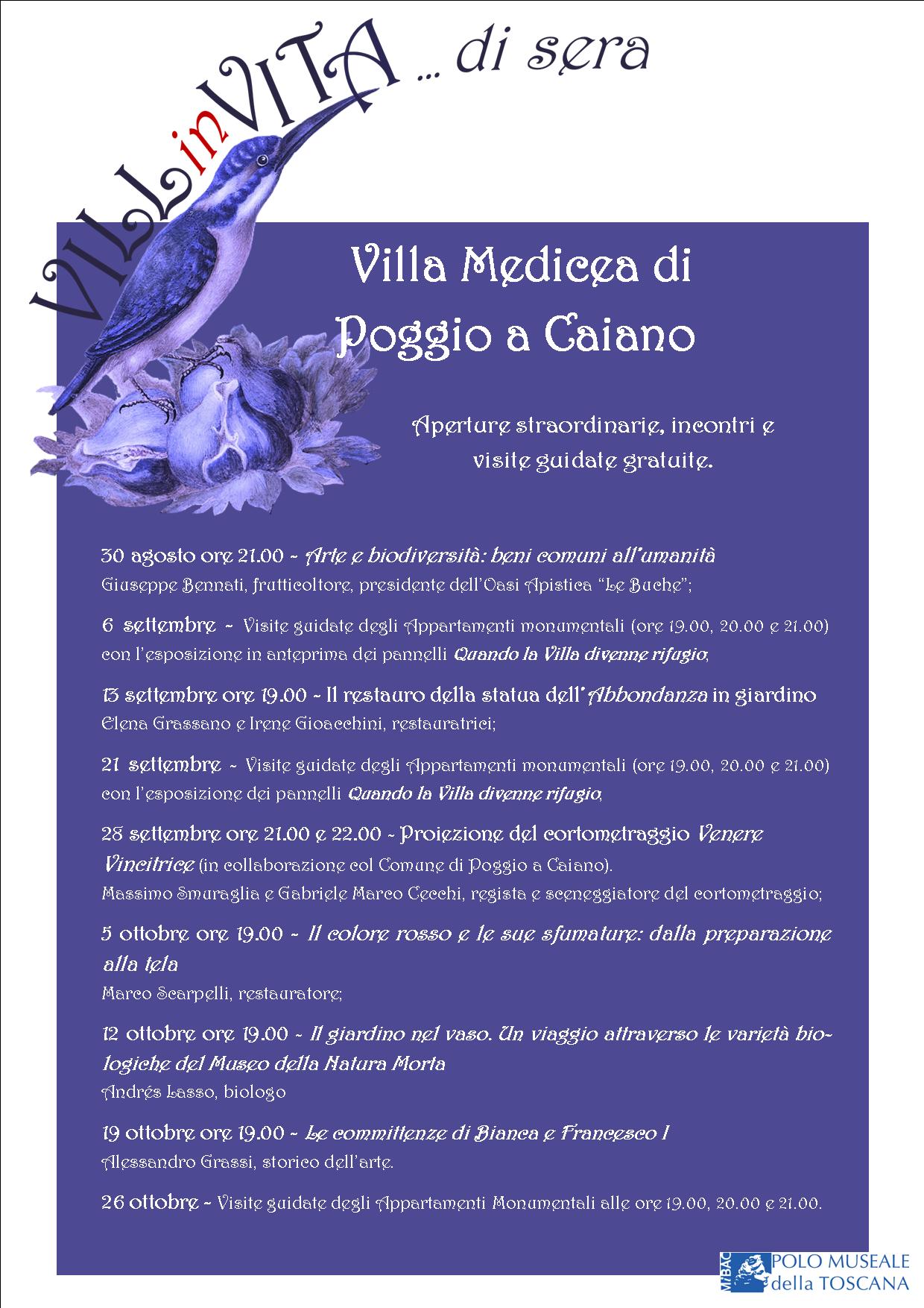 Poggio a Caiano (PO) – Villa medicea di Poggio a Caiano e Museo della Natura Morta. Villinvita di sera 2018.