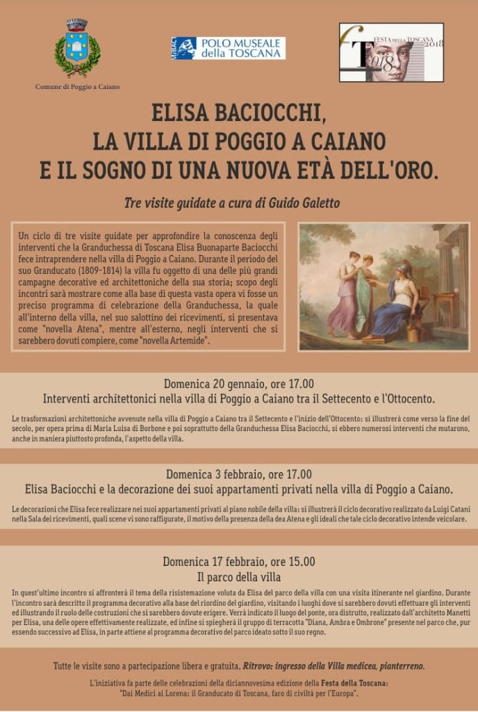 Poggio a Caiano (PO) – Villa medicea di Poggio a Caiano. “Elisa Baciocchi, la villa di Poggio a Caiano e il sogno di una nuova età dell%u2019oro”.
