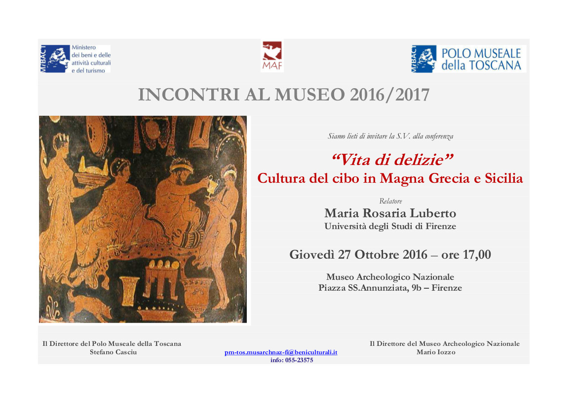 Firenze, MAF Museo Archeologico Nazionale. Incontri al Museo 2016 – 2017
