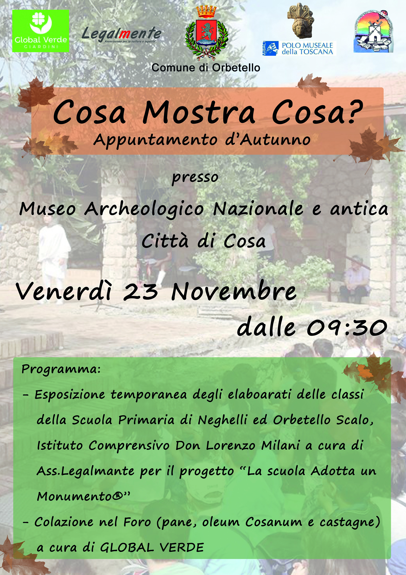 Orbetello (GR) – Museo Archeologico Nazionale e Antica Città di Cosa. “Cosa mostra Cosa? Appuntamento d%u2019autunno”